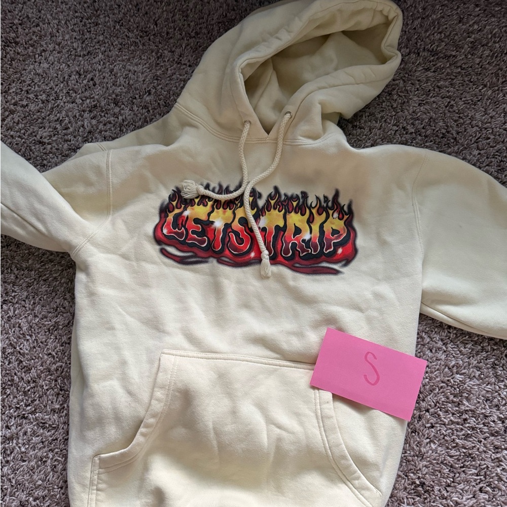 Cream Hoodie with Flaming 'Letstrip' Graphic